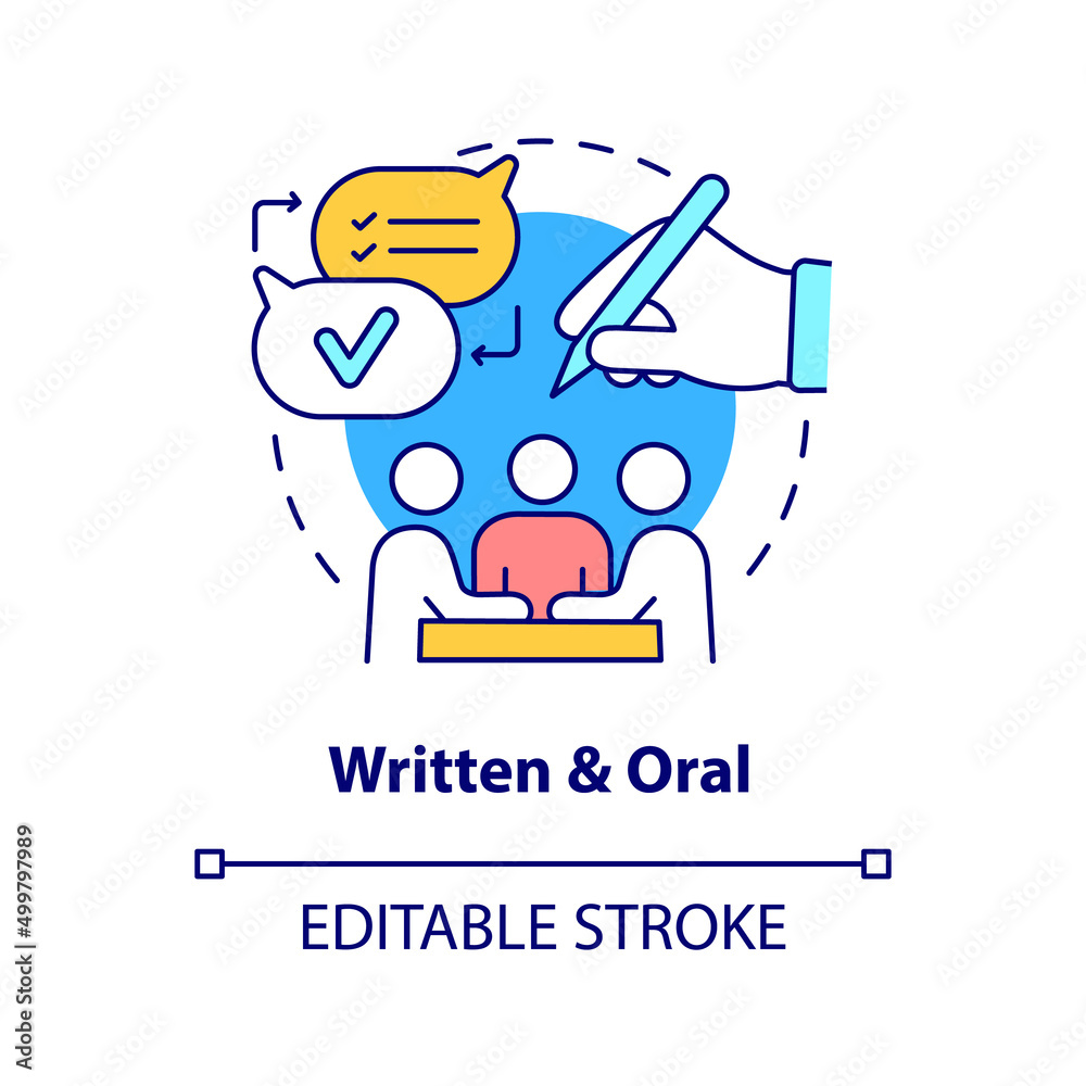 Written and oral concept icon. Verbal and nonverbal. Project communication management abstract idea thin line illustration. Isolated outline drawing. Editable stroke. Arial, Myriad Pro-Bold fonts used Written and oral concept icon. Verbal and nonverbal. Project communication management abstract idea thin line illustration. Isolated outline drawing. Editable stroke. Arial, Myriad Pro-Bold fonts used