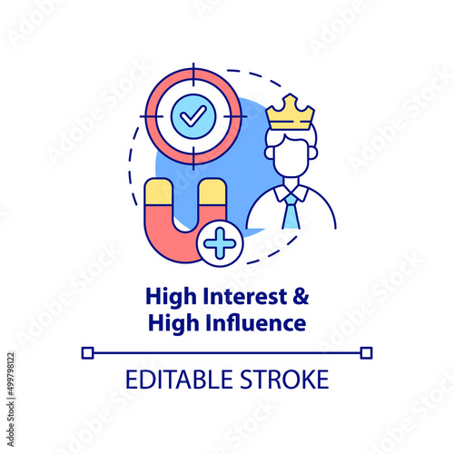 High interest and high influence concept icon. Stakeholder mapping abstract idea thin line illustration. Isolated outline drawing. Editable stroke. Arial, Myriad Pro-Bold fonts used