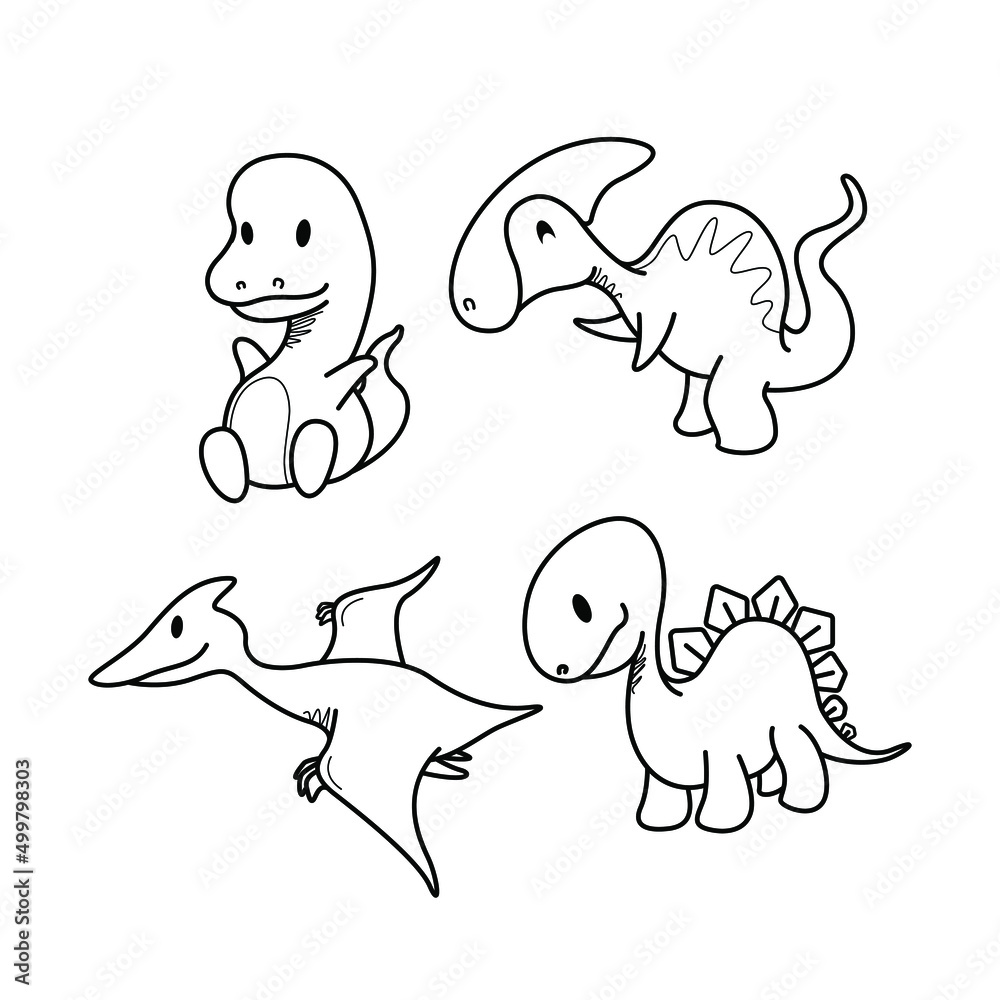 Fototapeta premium lineart cute dinosaurs in bright colors for printing on textiles and posters, books. suitable for boys and girls.