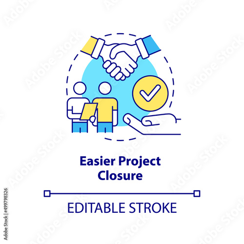 Easier project closure concept icon. Benefit of stakeholder management abstract idea thin line illustration. Isolated outline drawing. Editable stroke. Arial, Myriad Pro-Bold fonts used