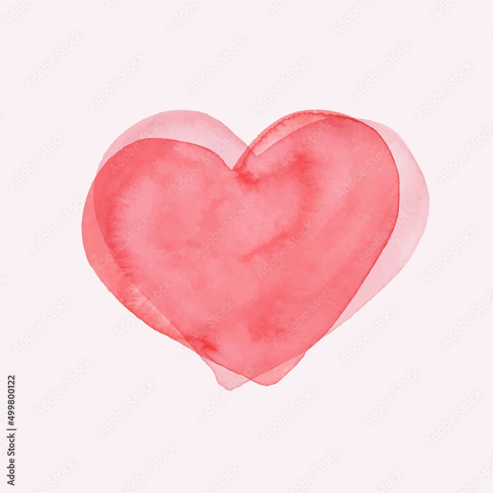 Two crossed pink hearts. Watercolor symbol of love. Design element for wedding card, Valentines day decoration.