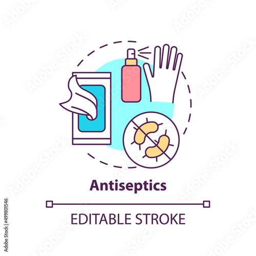 Antiseptics concept icon. Prepare first aid kit. Action during war abstract idea thin line illustration. Isolated outline drawing. Editable stroke. Arial, Myriad Pro-Bold fonts used