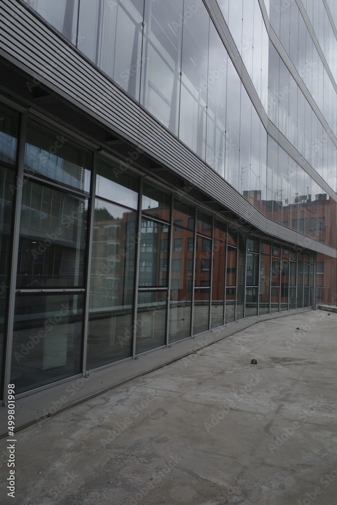 Reflections on a modern building in Bilbao