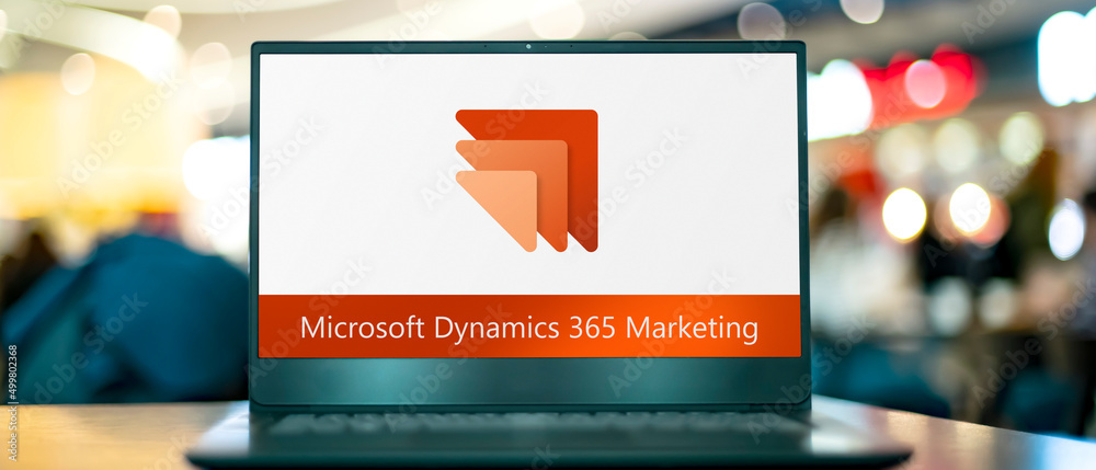 Computer displaying logo of Microsoft Dynamics 365 Marketing Stock ...