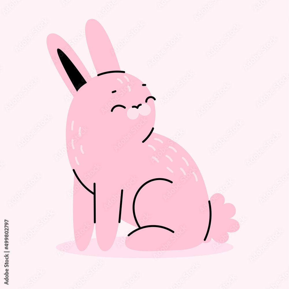 Cute pink rabbit. Farm animals, pets, forest animals. Wild hare, easter bunny. Cartoon vector illustration isolated on white background Cute pink rabbit. Farm animals, pets, forest animals. Wild hare, easter bunny. Cartoon vector illustration isolated on white background