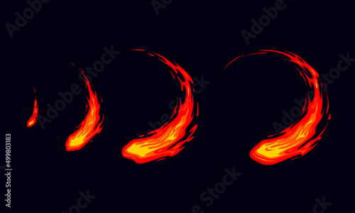 Sprite sheet fire sword attack, fire strike or something else. Circle flame. Animation for a game or cartoon.