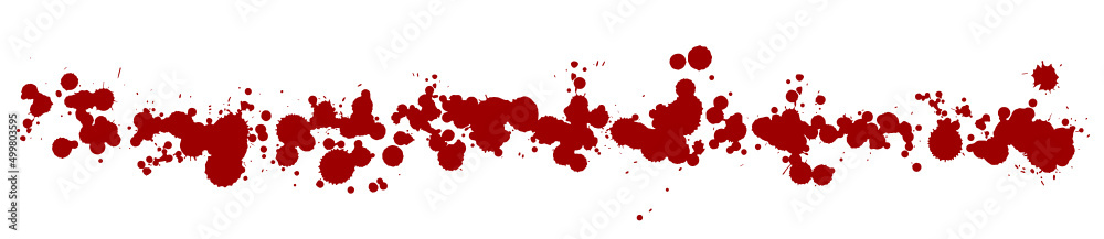 Blood drops and splatters line on white background