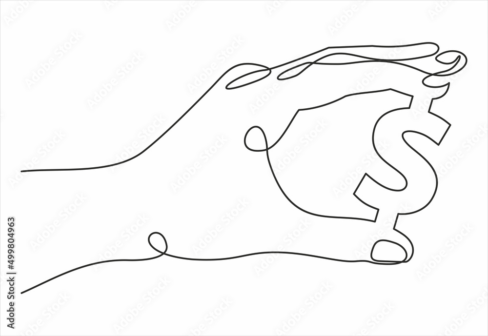 Obraz premium save money icon, salary money, invest finance, hand holding dollar, line symbols on white background -continuous line