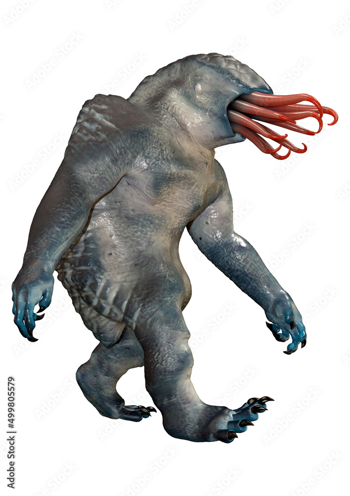 3D Rendering Blue Alien on White 3D Rendering Blue Alien on White