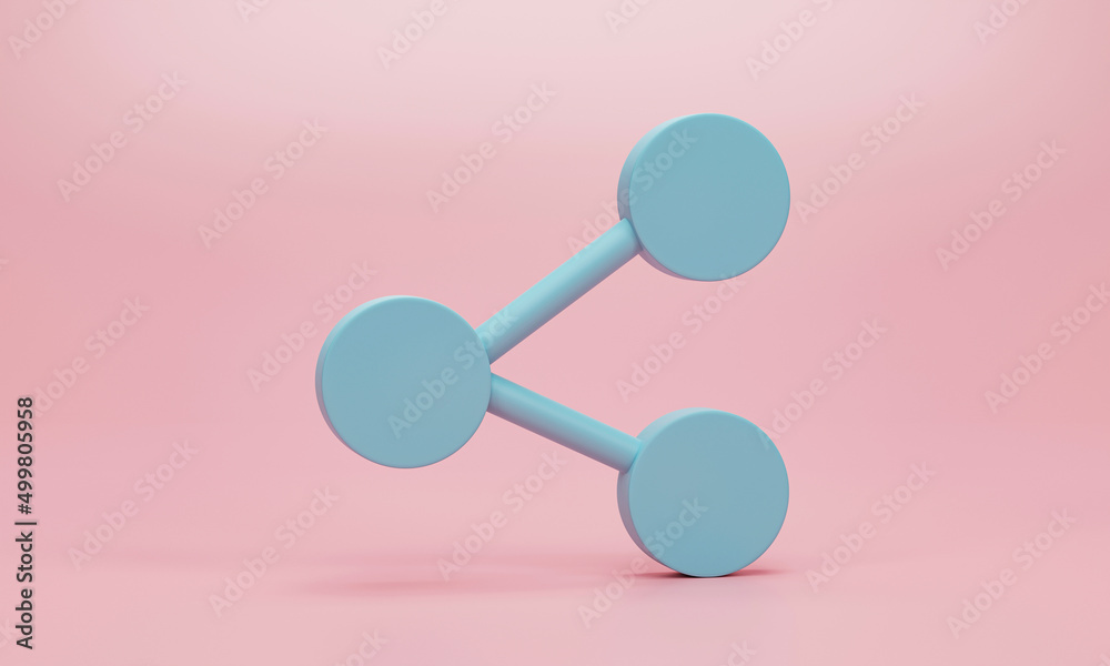 3d render, 3d illustration. Share sign icon. Geometric minimal symbol for website on pink background. social media, connection, network concept.