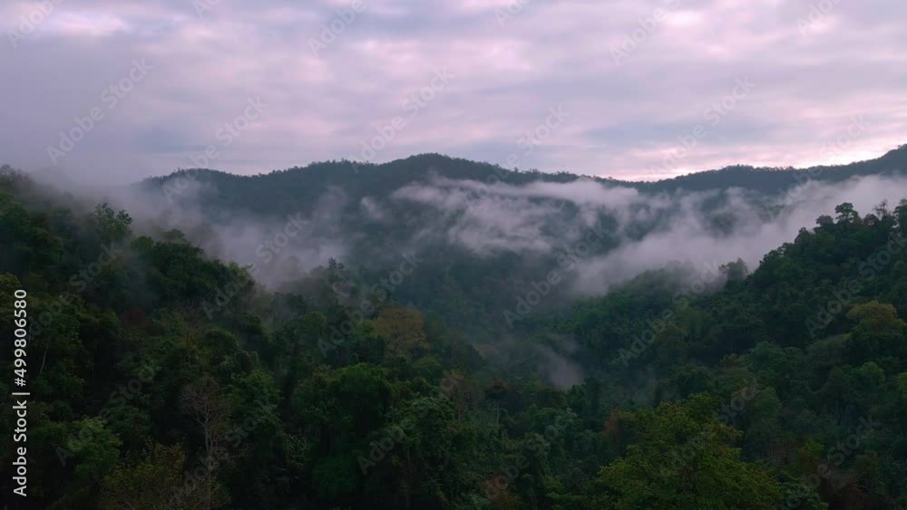 aerial view foggy mountains in the morning aerial view foggy mountains in the morning