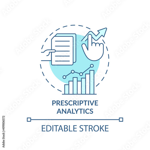 Prescriptive analytics turquoise concept icon. Business data management type abstract idea thin line illustration. Isolated outline drawing. Editable stroke. Arial, Myriad Pro-Bold fonts used