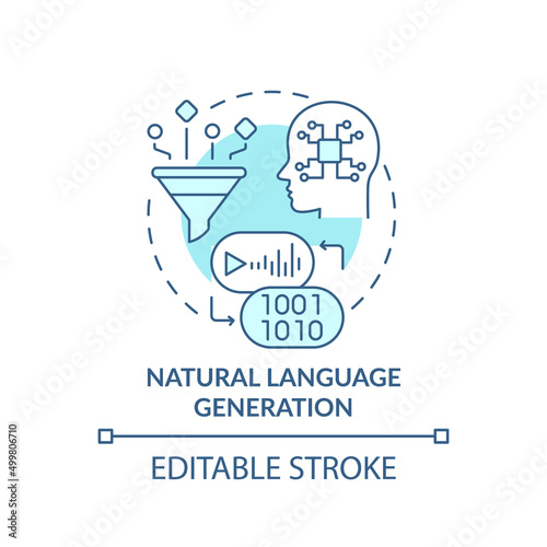 Natural language generation turquoise concept icon. Augmented data management abstract idea thin line illustration. Isolated outline drawing. Editable stroke. Arial, Myriad Pro-Bold fonts used