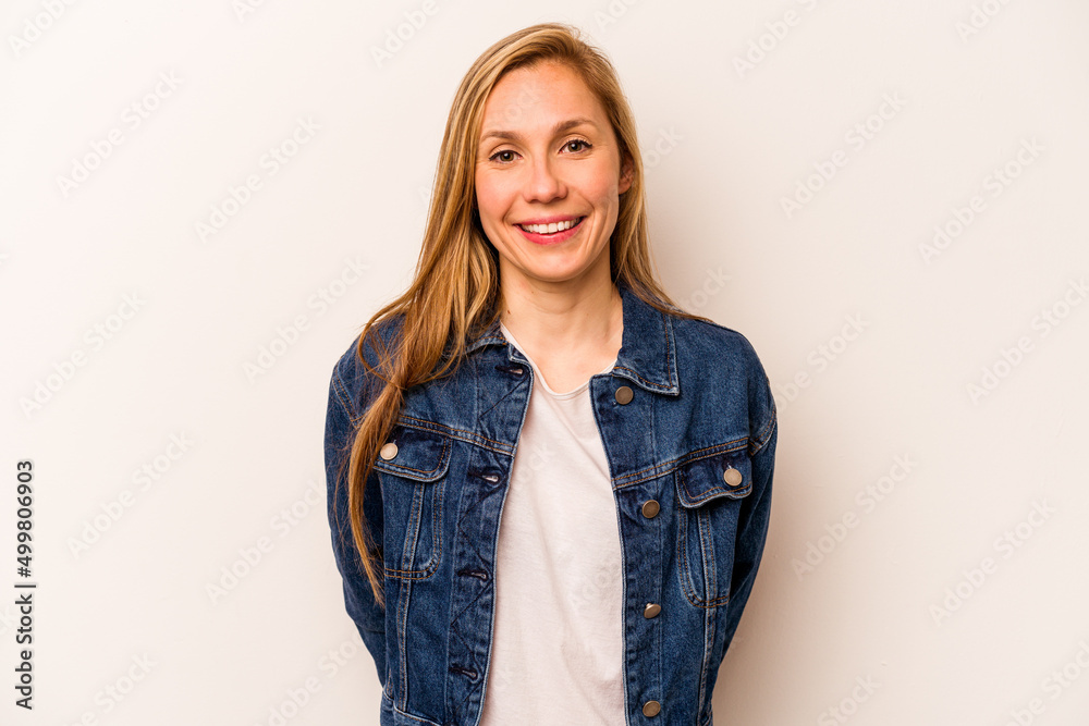 Fototapeta premium Young caucasian woman isolated on white background happy, smiling and cheerful.