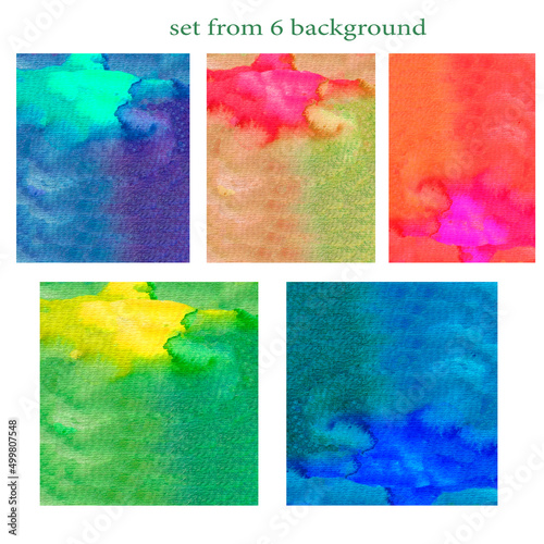 set of 5 watercolor backgrounds in different colors. Hand drawn watercolor backgrounds. © dasha