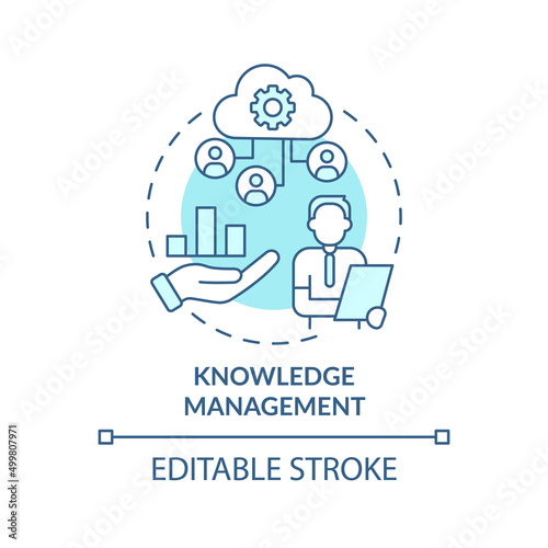 Knowledge management turquoise concept icon. Business intelligence abstract idea thin line illustration. Maintaining info. Isolated outline drawing. Editable stroke. Arial, Myriad Pro-Bold fonts used