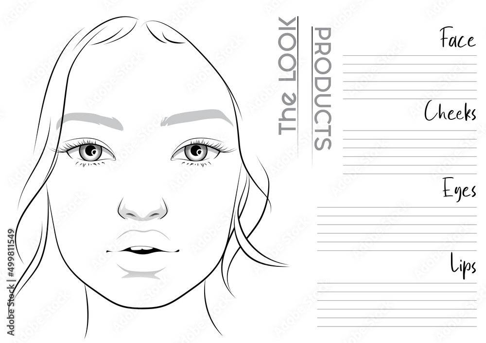 Realistic Makeup Artist Face Chart Blank Template. Vector Illustration - obrazy, fototapety, plakaty 