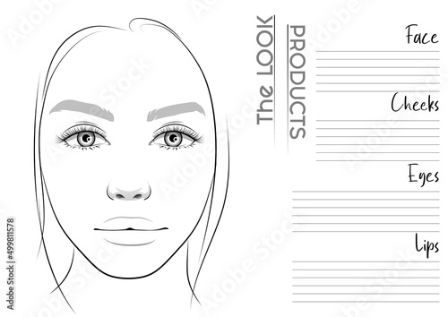 Realistic Makeup Artist Face Chart Blank Template. Vector Illustration