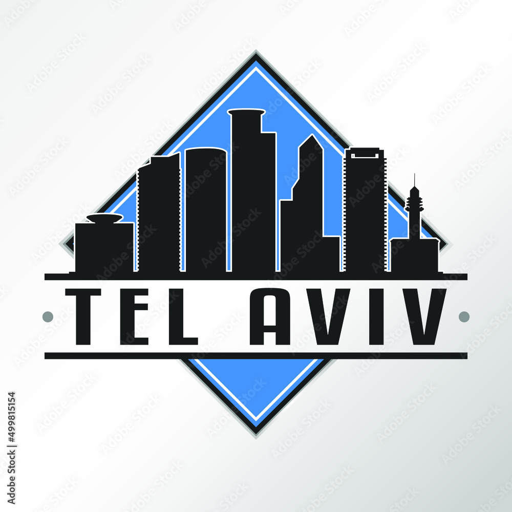 Fototapeta premium Tel Aviv-Yafo, Israel Skyline Logo. Adventure Landscape Design Vector City Illustration.