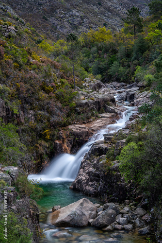 view of the Cascata de Portela do Homem waterfall in the Peneda-Geres National Park in Portugal