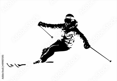 Young man skiing, winter. Vector illustration