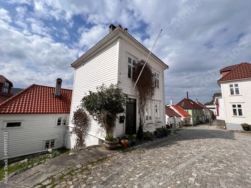 Old Wooden Houses in historical Nordnes District Bergen Norway photo