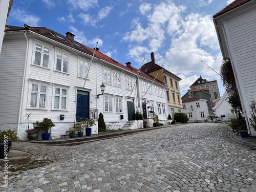 Old Wooden Houses in historical Nordnes District Bergen Norway photo