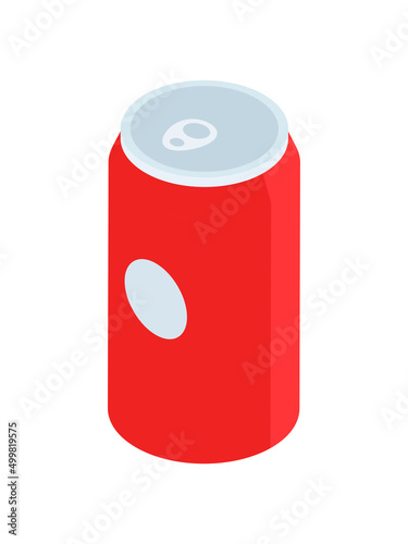 Soda drink in aluminum can cold refreshing beverage isometric vector illustration. Non alcoholic fresh drinks for thirst isolated. Metallic red container full of unhealthy carbonated sweet water juice