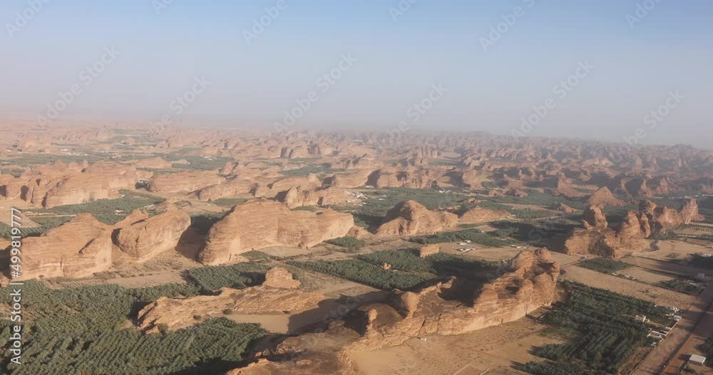 Aerial views of desert outcrops around the oasis of Al Ula in the north west region of Saudi Arabia Aerial views of desert outcrops around the oasis of Al Ula in the north west region of Saudi Arabia