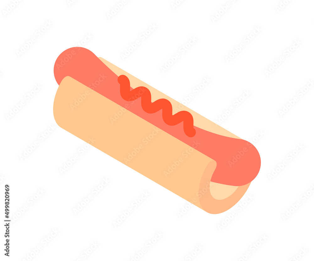 Fresh hot dog traditional American fast food menu with bun sausage and ketchup 3d icon minimalist vector illustration. Tasty meal snack delicious dinner isolated. Logotype for cafe restaurant eatery Fresh hot dog traditional American fast food menu with bun sausage and ketchup 3d icon minimalist vector illustration. Tasty meal snack delicious dinner isolated. Logotype for cafe restaurant eatery