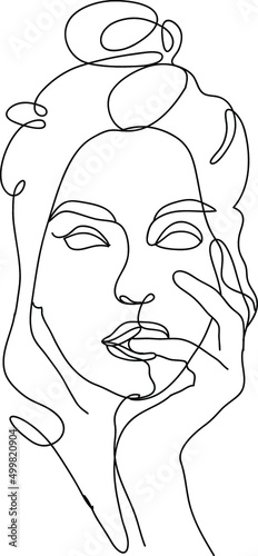 Woman minimal hand-drawn illustration. one-line style drawing