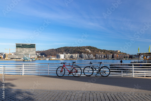 Photography bicycle on the pier, near operahouse, Oslo,, Norway