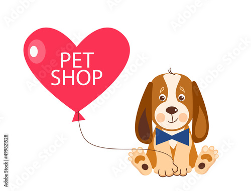 Pet shop banner design template. Vector cartoon illustration of cats, dogs, house, food