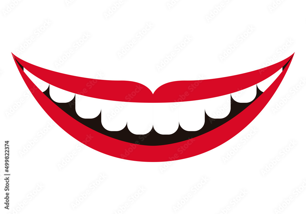 Boca sonriendo con labios rojos. 