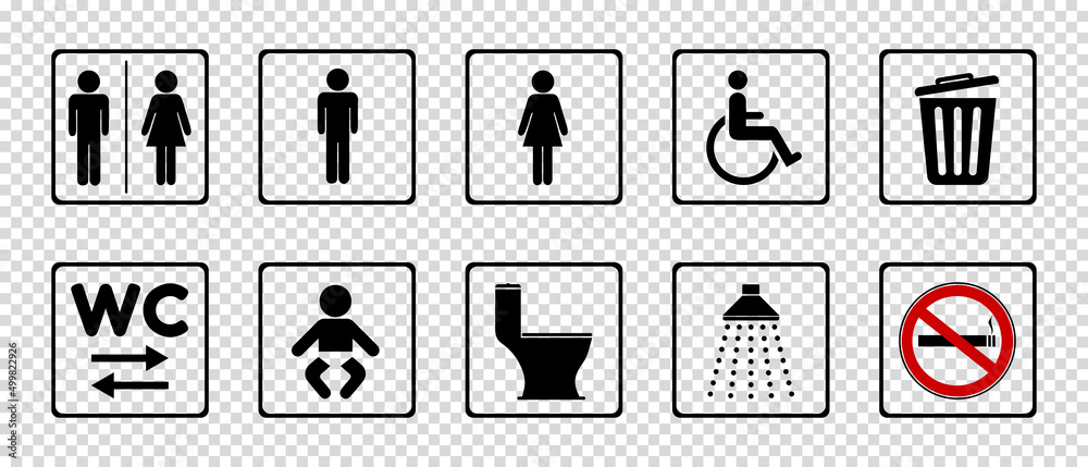 Toilet Icon Set - Different Vector Illustrations Isolated On Transparent Background Toilet Icon Set - Different Vector Illustrations Isolated On Transparent Background