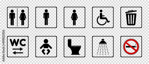 Toilet Icon Set - Different Vector Illustrations Isolated On Transparent Background