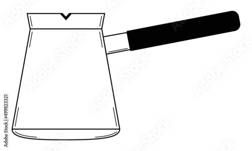 Hand drawn cezve. Long-handled pot with a pouring lip designed to make Turkish coffee. Doodle style. Vector