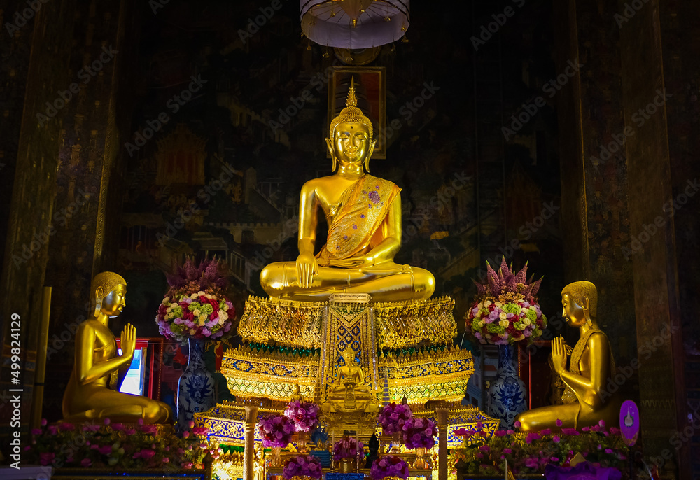Wat Prayoon, a temple in Bangkok with beautiful Buddha images and murals.Photo taken on January 2, 2022 in Bamgkok,Thailand.
