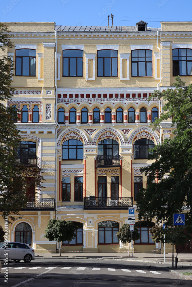 Historical facade in the city center of Kyiv in the Lypky district