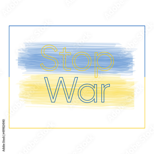 Save Ukraine text with Ukraine flag. International protest, stop the war against Ukraine. Ukraine flag on white background. Vector protest illustration.