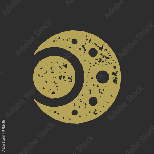 Hand drawn minimalist half moon with circle sun decorative abstract design grunge texture vector