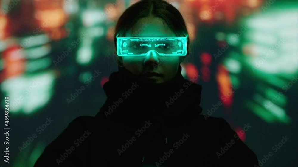 Traveller wearing glass driving throw city of future Traveller wearing glass driving throw city of future