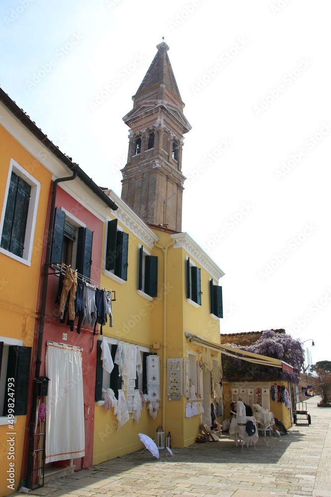 Italy, Veneto, Venezia: Detail of the colorful houses of Burano.