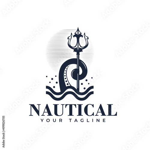 logo design Nautical template design with tentacle and trident. Vector illustrations.