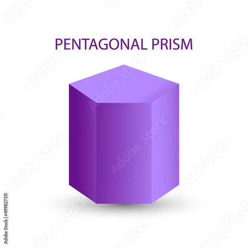 Purple pentagonal prism with gradients and shadow for game, icon, package design, logo, mobile, ui, web, education. 3D pentagonal prism on a white background. Geometric figures for your design.