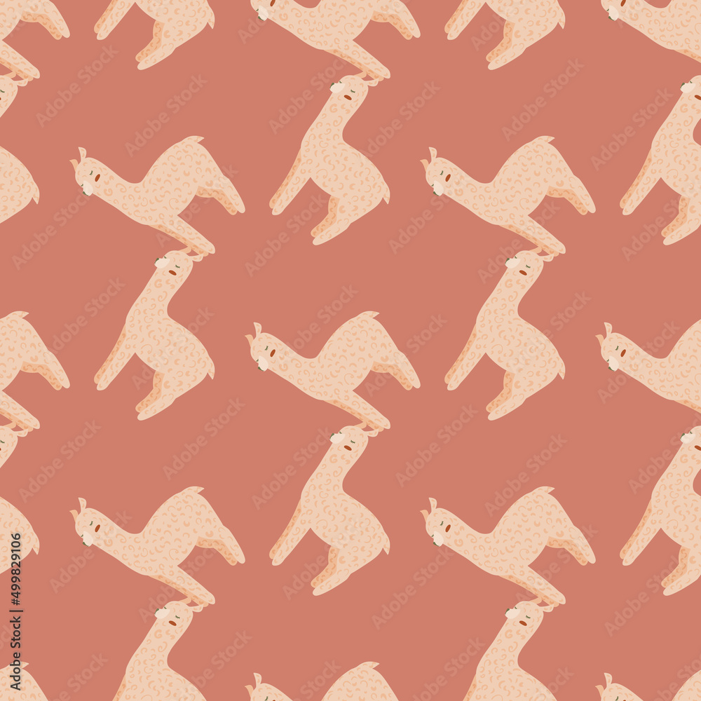 Cheerful alpaca seamless pattern. Background with funny llama in doodle style for fabric.