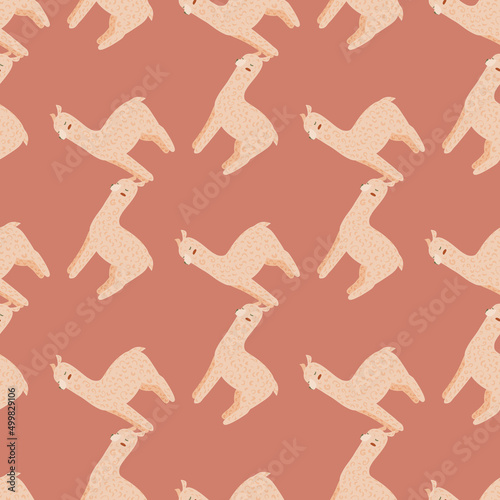 Cheerful alpaca seamless pattern. Background with funny llama in doodle style for fabric.