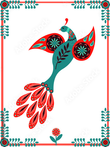 vector illustration-poster with the image of a phoenix bird.Fabulous firebird for decoration, design, advertising, creativity