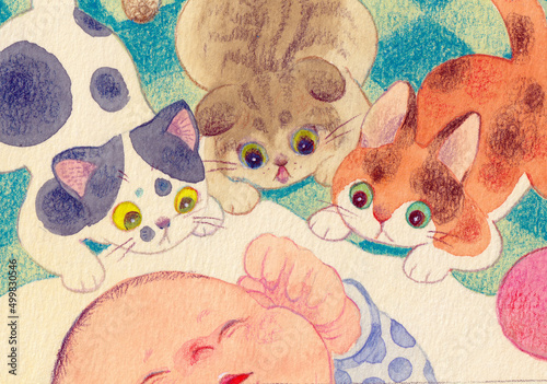 猫と眠る赤ちゃん