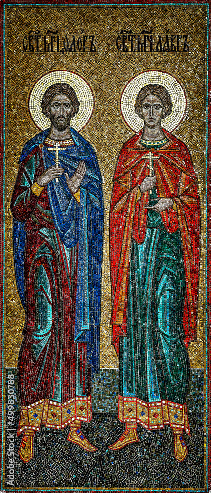 External mosaic decoration. Sts. Flor and Lavr church in Moscow, Russia	